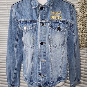 Well Worn Blue Denim Jacket with Gold Embroidery